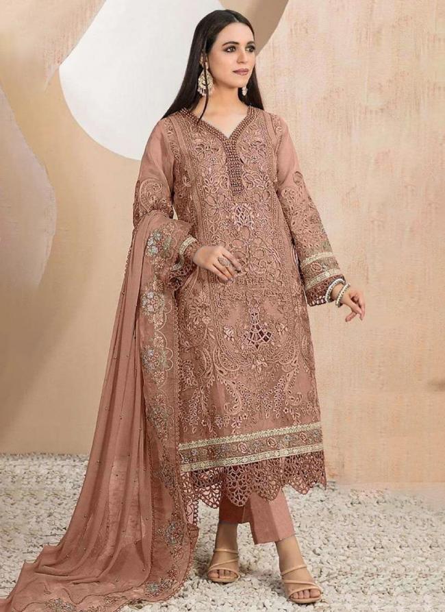 Organza Pink Eid Wear Embroidery Work Pakistani Suit